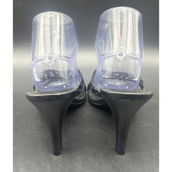 Franco Sarto Sandal Womens 8.5M Black Leather Slide On Open Toe Heel Sandal - Picture 3 of 16